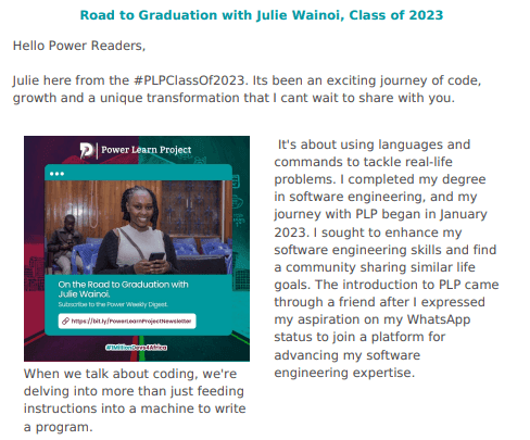 Weekly Digest: Road to Graduation with Julie Wainoi, Class of 2023
